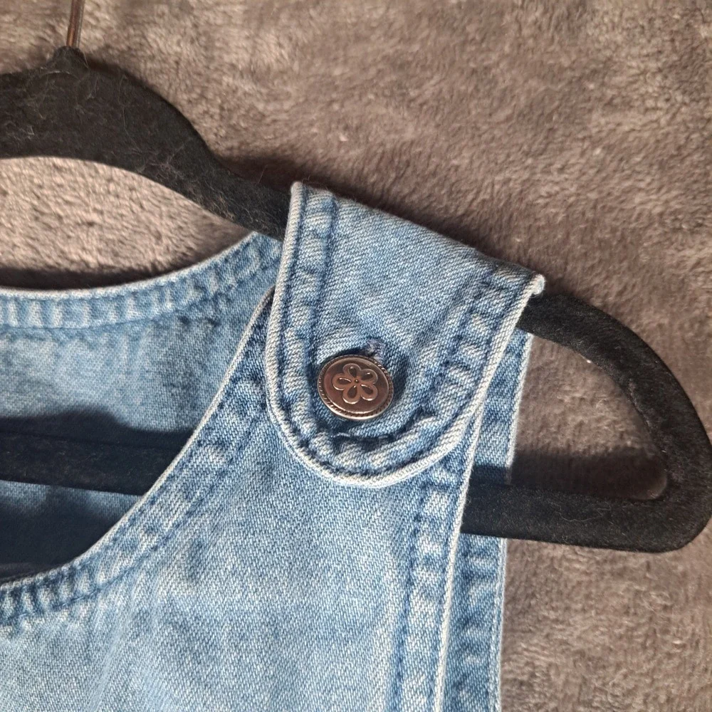 VTG Miniwear Baby Girls 12M‎ Blue Denim Floral Embroidered Jumper Cottagecore